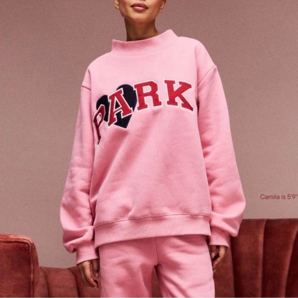 NIB S/M Parke Valentines Jean Heart Varsity Mockneck Blush Crimson